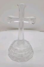 Crystal Glass Vintage Tabletop Cross Praying Alter Christianity Catholic Church  picture