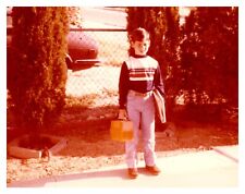 1970s Cute Boy First Day School Lunchbox Vintage Photo Long Beach CA picture