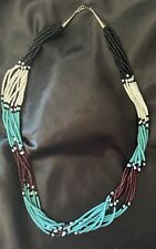 NATIVE AMERICAN STERLING SILVER TURQUOISE BLACK ONYX STONE BEAD NECKLACE picture