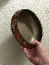 Antique Chinese / Japanese Lacquer Ware Thousand Flower Low Bowl w/ Brass liner  picture
