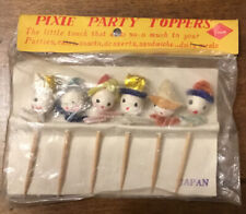 Vtg SEALED Original Package 1950s PIXIE PARTY TOPPERS Woven Cotton Heads Japan picture