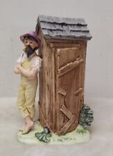 Vtg Lugenes Japan Porcelain Figurine Man & Outhouse Shed W/ Pipe Privy Hillbilly picture