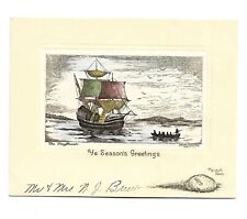 Vtg Christmas Card ShipThe Mayflower Plymouth Rock Used 1933 Env picture