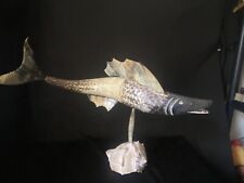 Vtg Curiosity Odditty LG Bone Scaled Barracuda Fish Figure Sculpture Shell Base  picture