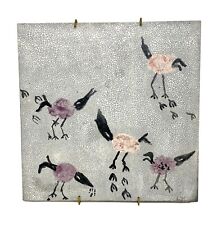 Vintage 1960s Fingerprint Art Birds Decorative Ceramic Tile Wall Panel Signed 6