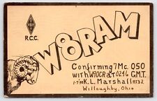 QSL CB Ham Radio Card W8RAM Willoughby Ohio OH 1938 Vintage Hand Made Ram Card picture