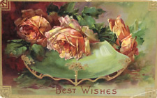 Antique Best Wishes Postcard Roses Flowers Embossed Germany 48 picture
