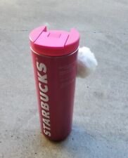 New 2023 Starbucks Holiday Vacuum Insulated 16 Oz Tumbler Pink Puff Pom Ball picture