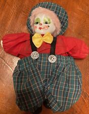 Vintage Porcelain Clown Doll Green Plaid Pants & Hat, Pink Hair picture