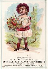 Victorian Trade Card A.O. Best Freeport IL Illinois Staple and Fancy Groceries picture