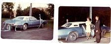 Vintage 2 Photos Snapshots Lincoln Continental Blue Just Married picture