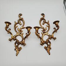 Matching Pair Syroco Gold Tone Double Candle Holders Hollywood Regency MCMLIX picture