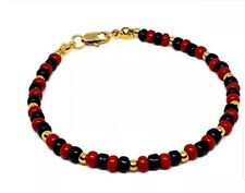 18k Gold Plated Evil Eye Protection Red Black Simulated Azabache Bracelet 7.5” picture