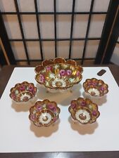 Antique Hand painted Japanese Flower-Shaped Bowls with Red& Gold Scroll & Roses picture
