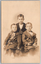 c1910 RPPC Real Photo Postcard Three Young Boys In Fancy Suits Brokaw Family picture