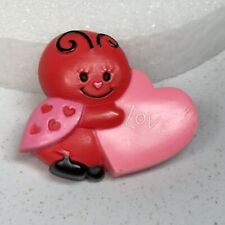 Vintage Hallmark Pin Valentines Lady Bug Heart Love Hugs 1978 Holiday Brooch picture