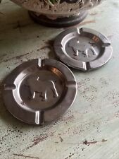 Set of 2 Vintage Mack Bulldog Ornament Stamped Stainless Steel Ashtrays picture