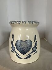 Vintage 1980’s Blue Heart Stoneware Cookie Jar 7” No Lid  Vase Or Utensil Holder picture
