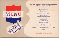 UNITED AIR LINES Menu Card Postcard Chicago / Chef Eugene Ertle 1950 Cancel picture