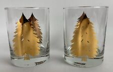 Georges Briard Double Old Fashioned Set Of 2 Glass Tumblers Gold Christmas Tree picture