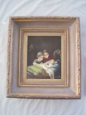 Oil On Board The Babysitter Painting Chunky Goldtone Frame Signed Children picture