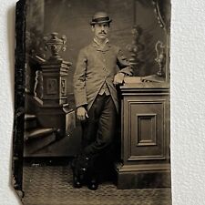 Antique Tintype Photograph Dapper Handsome Man Bowler Hat Mustache Sharp Dressed picture
