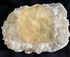 Calcite yellow huge crystal with Stilbite picture