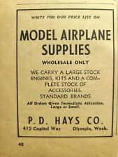 Vintage Print Ad 1949 P. D. Hays Co Model Airplane Supplies Olympia Washington picture
