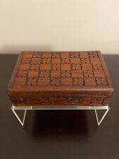 Sheesham Wood Hand Carved Inlay India Carved Jewelry Trinket Box picture