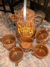 Rare Vintage Western Cowboy COLUMBIAN COFFEE CADDY  Set Enamelware W/ 8 Cups picture
