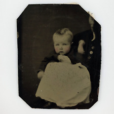 Hidden Mother Holding Baby Tintype c1870 Antique 1/6 Plate Child Photo Art C2018 picture