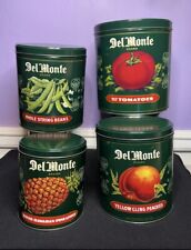 Vintage Matching Del Monte Tins, Vegetable Fruit Containers Set of 4, NEW, Empty picture