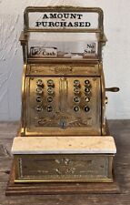 Vintage Brass & Wood Cash Register Replica Keepsake Box W/ Pop Out Drawer No Key picture