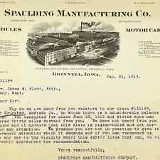 1915 Spaulding Mfg. Co. Vehicles & Motorcars Letterhead Grinnell IA AB5 picture