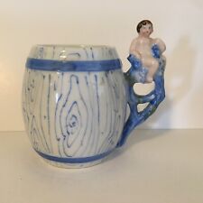 Vintage Ceramic Porcelain Baby Boy Cupid Handle Mug Cup Handle Kids Blue Barrel picture