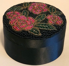 Vintage Round Black & Red Rose Squined Floral Trinket Box picture