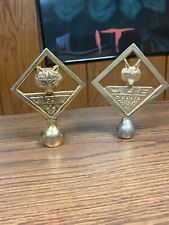 2 VINTAGE METAL BOY / CUB SCOUTS OF AMERICA BSA FLAG POLE TOPPER / TOPPERS picture