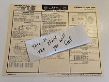 AEA Tune-Up Chart System 1966 V-8 Chevrolet Biscayne Impala Bel Air Impala SS picture