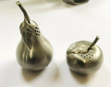Vintage Apple Pear Salt and Pepper Shakers, Pewter, Fruit S&P Shakers, Tabletop picture