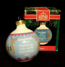 Vintage 1991 Hallmark Grandson Christmas Ball Ornament - Original Box picture