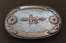 Old Vintage Sterling Silver Rare Max Lang Texas Letter H Ranch Brand Belt Buckle picture