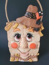 Vtg Rare 1991 Scioto Scarecrow Ceramic Halloween Candy Container Bag 9in Tall picture