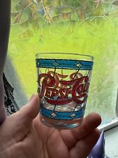 VINTAGE BOXED 10 PEPSI-COLA TIFFANY STYLE STAINED LOWBALL GLASSES picture