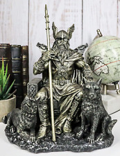 Ebros Gift Norse Viking Mythology Odin The Alfather Sitting On A Throne with Two picture