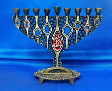 Vintage Dayagi Menorah Hen Holon Israel Brass Enamel MidCentury Judaica Hanukkah picture