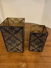 Metal Candle Box Luminary Pair Light Diffusing Black Gold Indoor / Outdoor picture