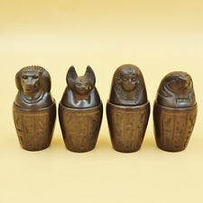 Collection Set 4 Egyptian Ancient Canopic Jars Organs Storage Funerary Statues picture