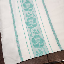 Vintage Cotton Tablecloth Aqua Floral Border  58