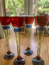 VTG Murano Veneitian Cristal Fluted Hand Painted Champaign Glasses Set Of Four picture