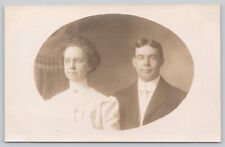 1910s Photo Old Maid Spinster with Man Spectacles Formal RPPC picture